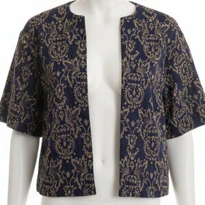Vintage Coat Vintage Cropped Jacket Navy Blue Gold Stitching 3/4 Sleeve Jacket